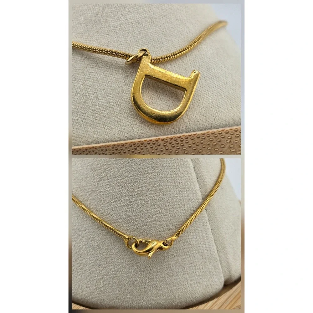 Christian Dior Gold Tone Snake Chain D Logo Charm Bracelet Vintage Women